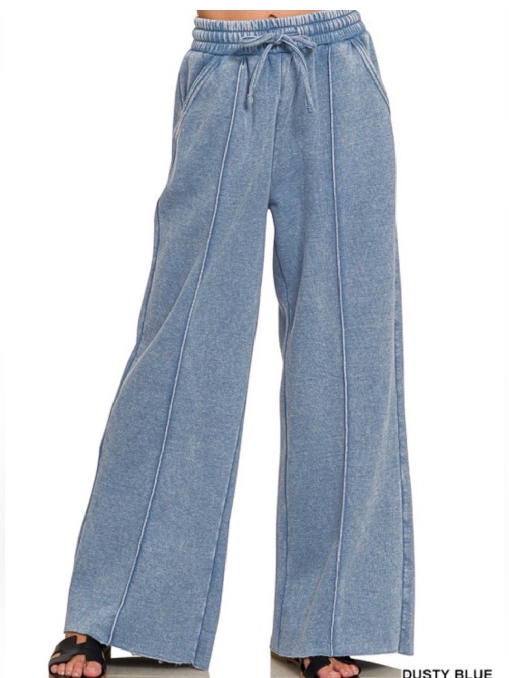 Boutique Zenana Dusty Blue Wide-Leg Women’s fleece pants